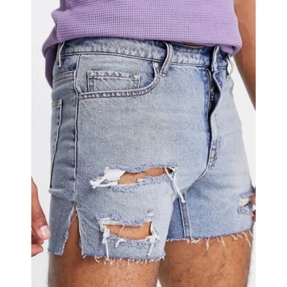 ASOS Shorter Length Denim Shorts with Heavy Rips - Picture 2 of 8